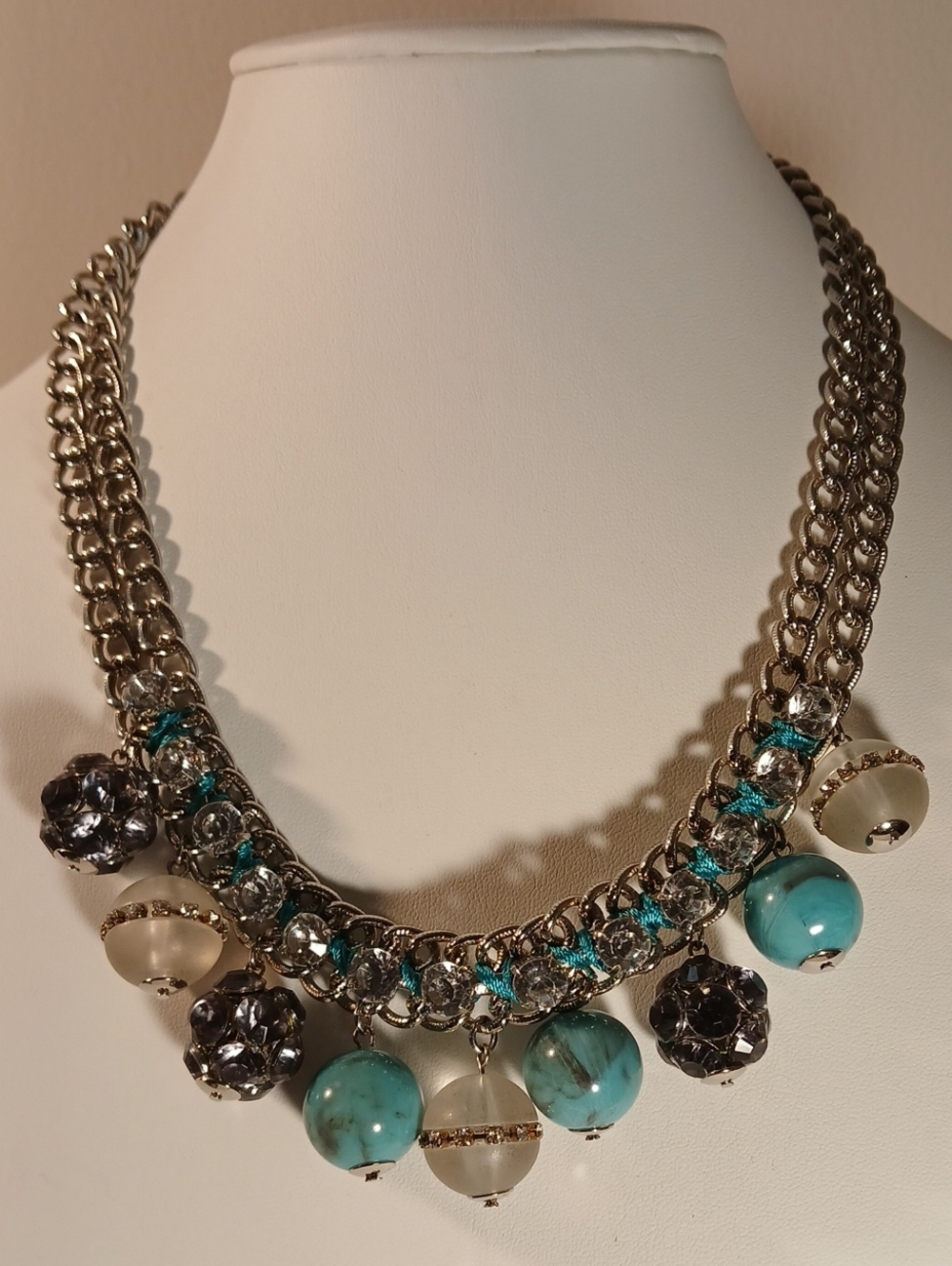 LOFT Silver-Tone Necklace with Turquoise & Cream Beads - Picture 4 of 4